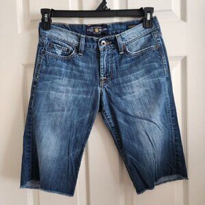 Lucky Brand Sweet N Low Womens Denim Bermuda Shorts Size 4 27 Blue Frayed Hem